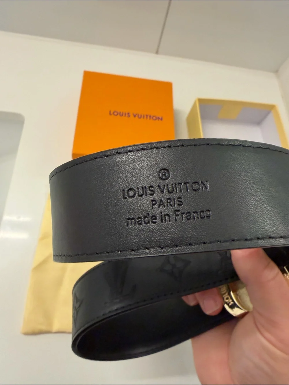 Louis Vuitton Black Monogram LV Initiales Belt Gold Buckle